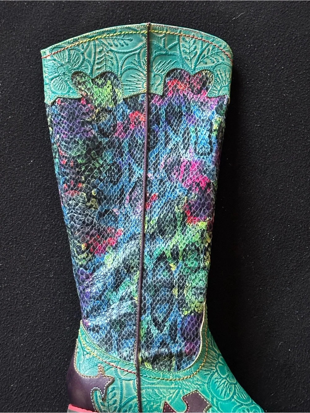 Brand New! L’Artiste Tortoise Western Cowboy Vintage Boots floral interior